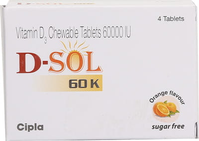 D Sol 60k Orange Flavour Sugar Free Strip Of 4 Chewable Tablets