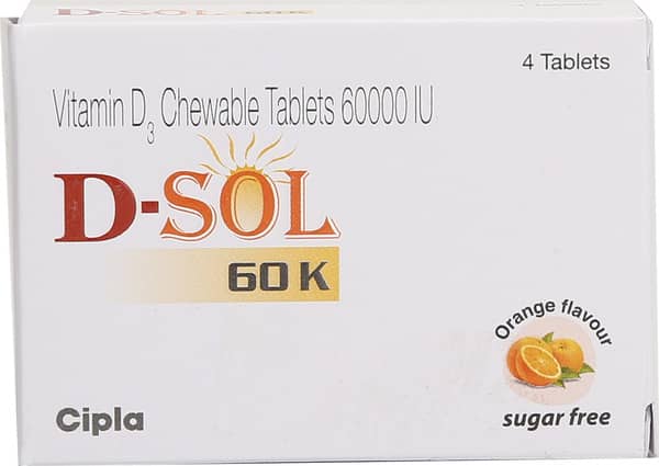 D Sol 60k Orange Flavour Sugar Free Strip Of 4 Chewable Tablets