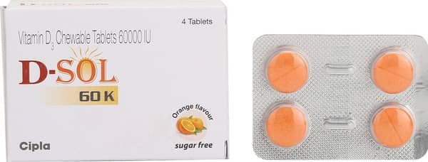 D Sol 60k Orange Flavour Sugar Free Strip Of 4 Chewable Tablets
