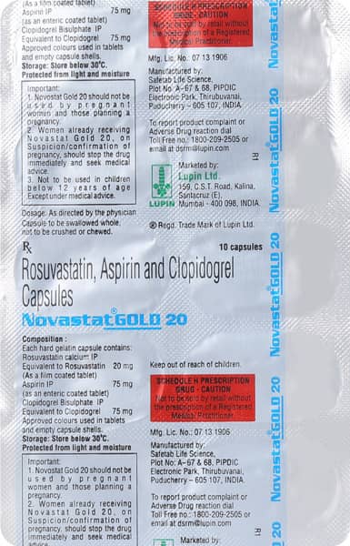 Novastat Gold 20mg Strip Of 10 Capsules