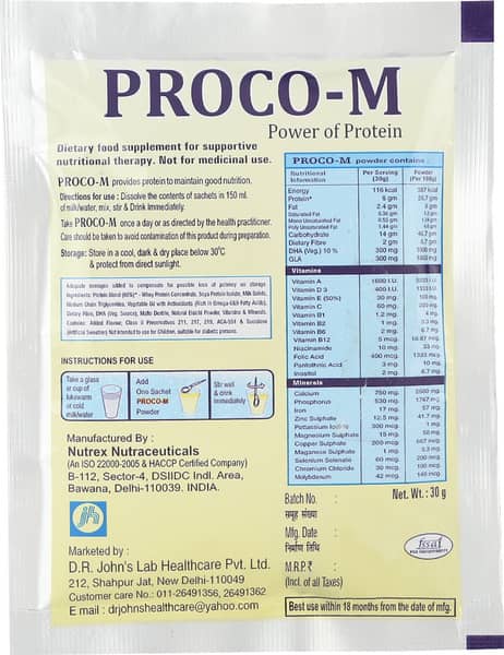 Proco M Kesar And Elaichi Sugar Free Sachet Of 30gm Oral Powder