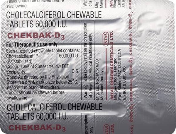 Chekbak D3 Orange Flav Strip Of 4 Chewable Tablets