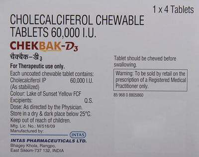 Chekbak D3 Orange Flav Strip Of 4 Chewable Tablets