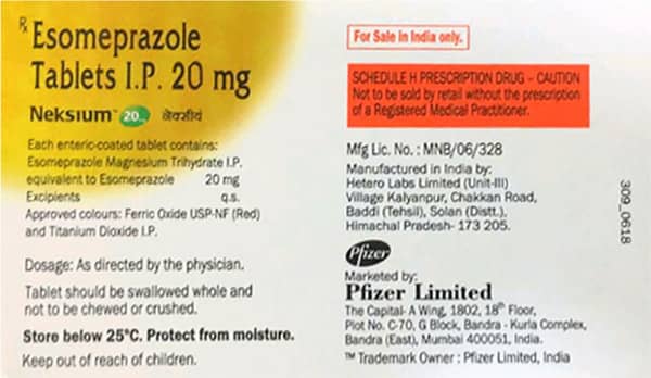 Neksium 20mg Strip Of 15 Tablets