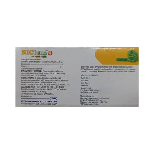 Niclonz 4mg Mint Flavour Sugar Free Strip Of 10 Pastilles