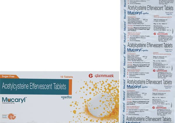 Mucaryl 600mg Orange Flavour Sugar Free Strip Of 10 Effervescent Tablets