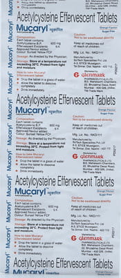 Mucaryl 600mg Orange Flavour Sugar Free Strip Of 10 Effervescent Tablets
