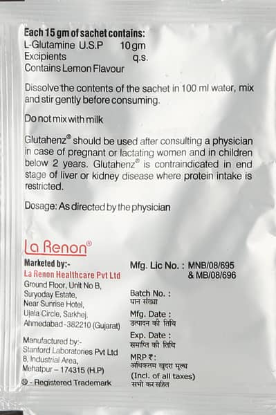 Glutahenz Lemon Flavour Sachet Of 15gm Powder