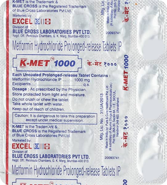 K Met 1000mg Strip Of 15 Tablets