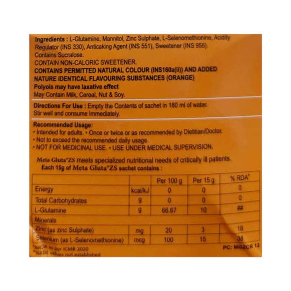 Meta Gluta Zs Orange Flavour Packet Of 15Gm Powder