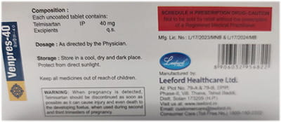 Venpres 40mg Strip Of 10 Tablets