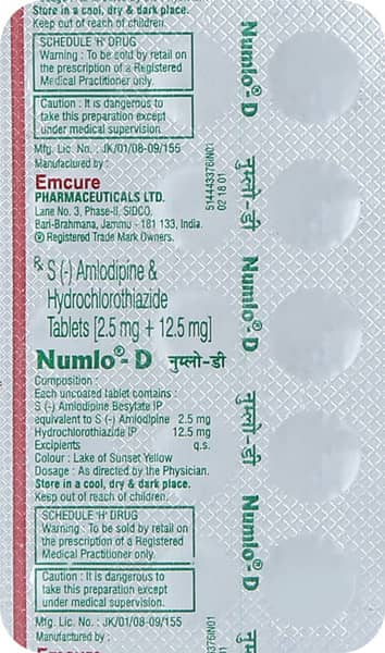 Numlo D 2.5mg/12.5mg Strip Of 15 Tablets