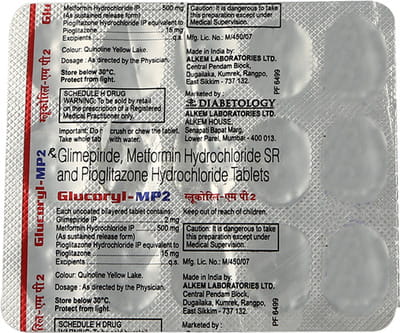 Glucoryl Mp 2mg Strip Of 15 Tablets