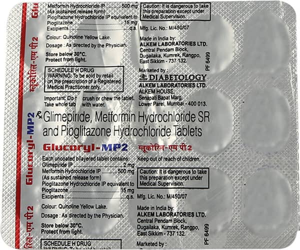 Glucoryl Mp 2mg Strip Of 15 Tablets