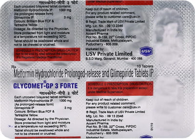 Glycomet Gp 3/1000mg Forte Strip Of 10 Tablets