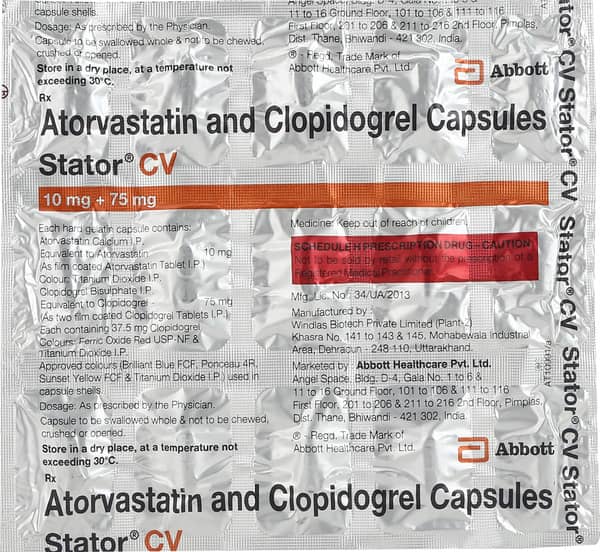 Stator Cv 10mg Strip Of 15 Capsules