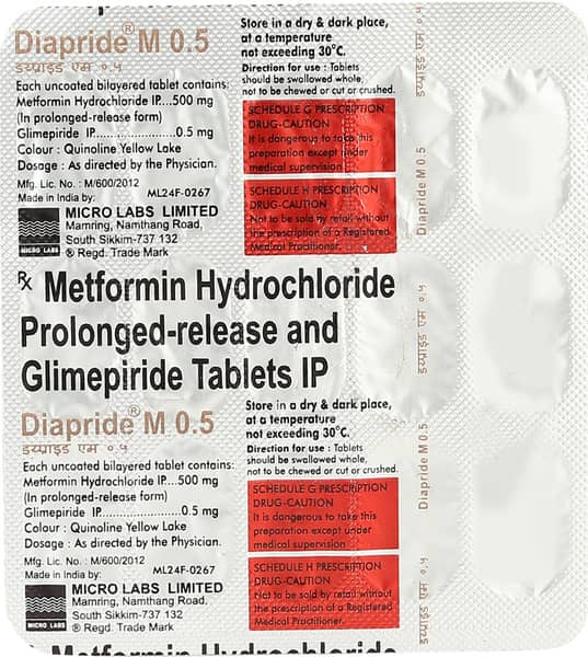 Diapride M 0.5mg Strip Of 15 Tablets