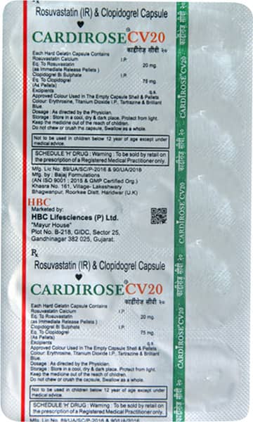 Cardirose Cv 20mg Strip Of 10 Capsules