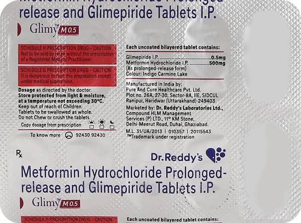 Glimy M 0.5mg/500mg Strip Of 10 Tablets