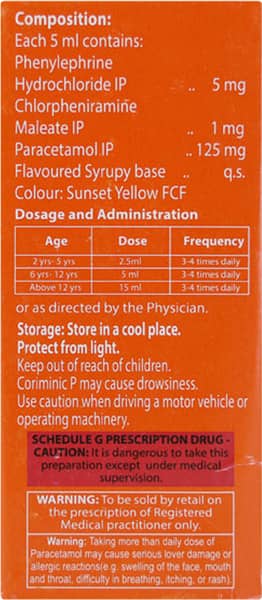 Coriminic P Orange Flavour Bottle Of 60ml Syrup