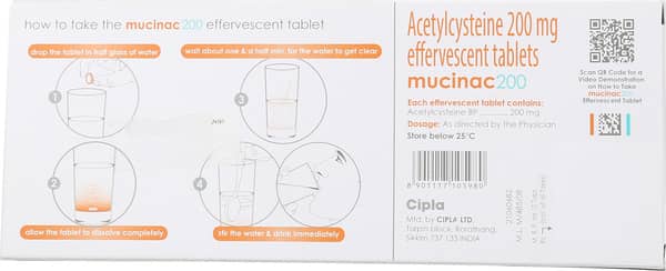 Mucinac 200mg Orange Flavour Sugar Free Strip Of 10 Effervescent Tablets