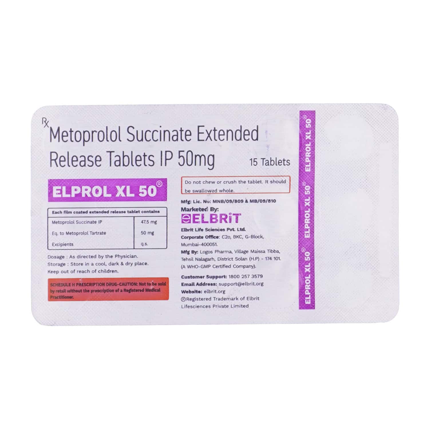 Elprol Xl 50 MG Tablet (15): Uses, Side Effects, Price & Dosage | PharmEasy
