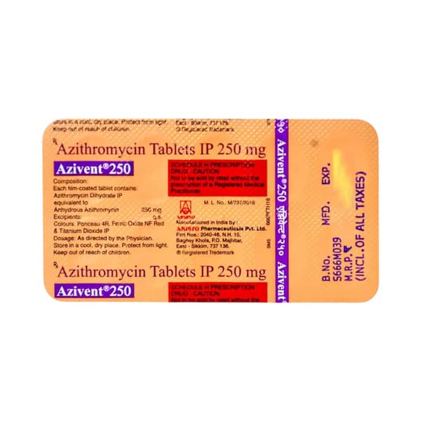 Azivent 250Mg Strip Of 10 Tablets
