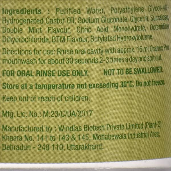 Orahex Pro Double Mint Flavour Bottle Of 150ml Mouth Wash