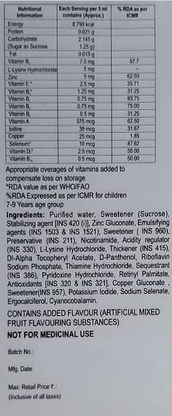 Becozinc H Mixed Friut Flavour Bottle Of 200Ml Syrup
