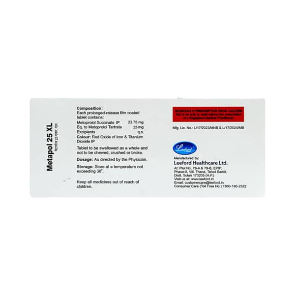 Metapol 25mg Xl Strip Of 10 Tablets
