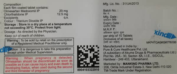 Olmetime Ct 20mg Strip Of 10 Tablets
