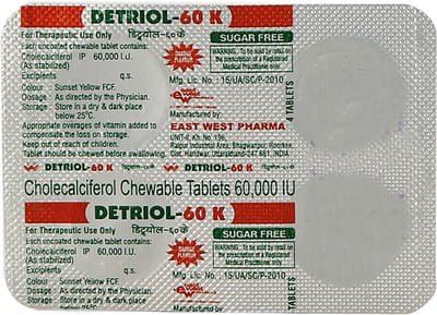 Detriol 60k Orange Flavour Sugar Free Strip Of 4 Chewable Tablets