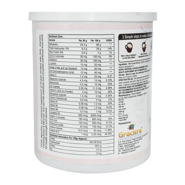 Gratein Strawberry Vanilla Flavour Tin Of 200Gm Powder
