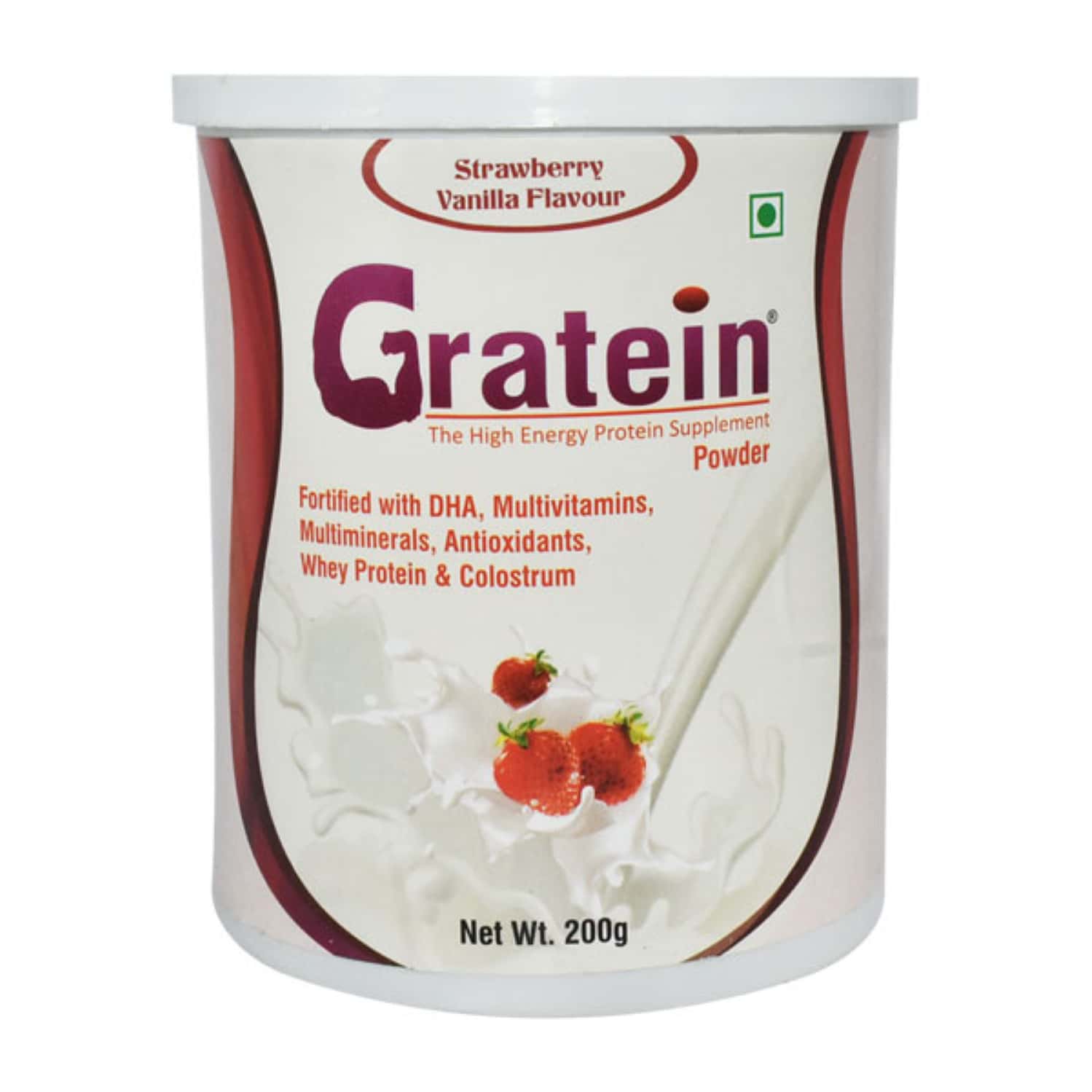 Buy Gratein Strawberry Vanilla Flavour Tin Of 200gm Powder Online & Save Up to 24% at PharmEasy