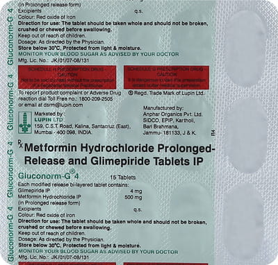 Gluconorm G 4mg Strip Of 15 Tablets