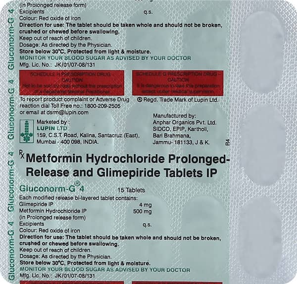 Gluconorm G 4Mg Strip Of 15 Tablets
