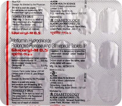 Glucoryl M 0.5mg Strip Of 15 Tablets
