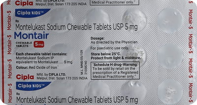 Montair 5mg Strawberry Flavour Strip Of 15 Chewable Tablets