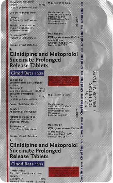 Cinod Beta 10/25Mg Strip Of 15 Tablets