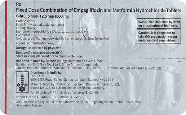 Gibtulio Met 12.5/1000mg Strip Of 10 Tablets