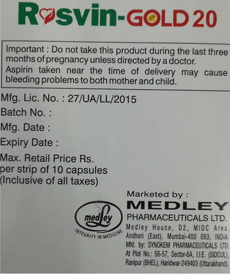 Rosvin Gold 20mg Strip Of 10 Capsules