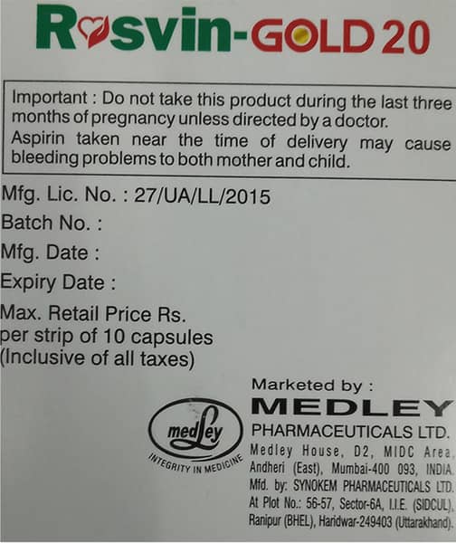 Rosvin Gold 20Mg Strip Of 10 Capsules