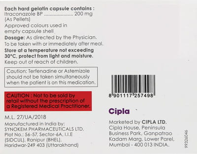 इट्रानोक्स 200एमजी 7 कैप्सूल्स की स्ट्रिप