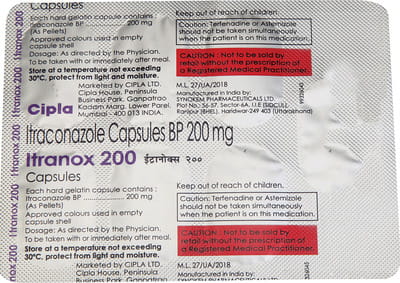 इट्रानोक्स 200एमजी 7 कैप्सूल्स की स्ट्रिप
