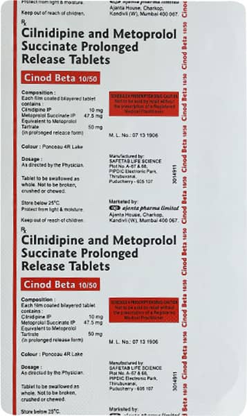 Cinod Beta 10mg/50mg Strip Of 15 Tablets