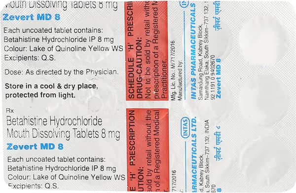 Zevert Md 8mg Strip Of 15 Tablets