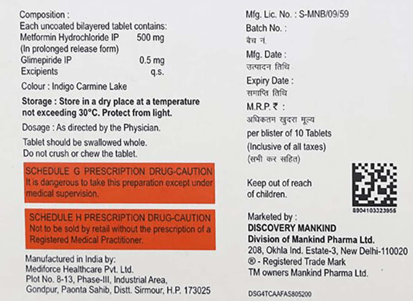 glimestar m 0.5mg tablets