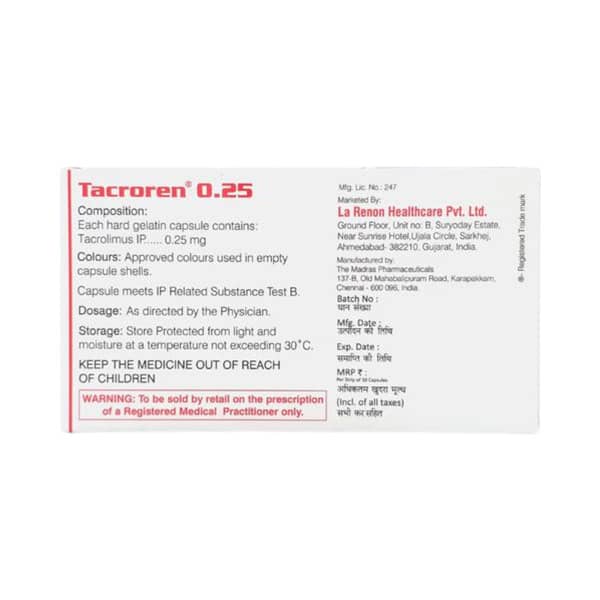 Tacroren 0.25mg Strip Of 10 Capsules
