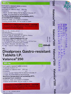 Valance 250mg Strip Of 15 Tablets