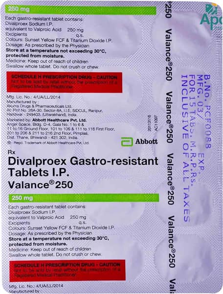 Valance 250Mg Strip Of 15 Tablets